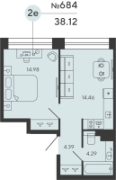 2 ккв (Евро) № 684 Дом: 3 Корп.: TITAN , Секция 2  в ЖК Bashni Element