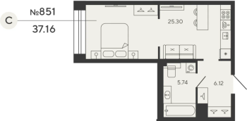 Студия № 851 Дом: 4 Корп.: PLATINA , Секция 2  в ЖК Bashni Element