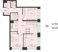 4 ккв (Евро) № 746 Дом: 4 Корп.: PLATINA , Секция 1  в ЖК Bashni Element