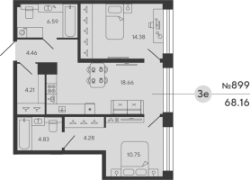 3 ккв (Евро) № 899 Дом: 5 Корп.: WOLFRAM , Секция 1  в ЖК Bashni Element