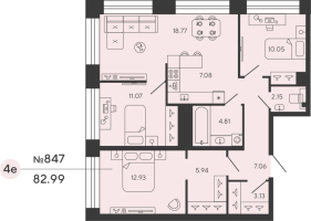 4 ккв (Евро) № 847 Дом: 4 Корп.: PLATINA , Секция 2  в ЖК Bashni Element