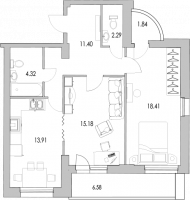 2 ккв № 3/2-22 Корп.: 2-18 , Секция 1  в ЖК Байрон