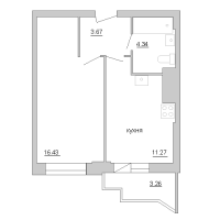 1 ккв № 21/1-3 Корп.: 2-16 , Секция 1  в ЖК Байрон