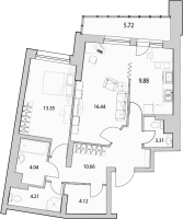 2 ккв № 2/2-3а Корп.: 2-28 , Секция 1  в ЖК Байрон