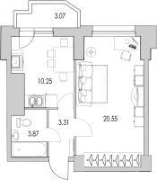 1 ккв № 10/1-6 Корп.: 2-17 , Секция 1  в ЖК Байрон