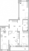 3 ккв № 3/3-13 Корп.: 2-17 , Секция 1  в ЖК Байрон