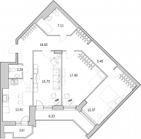 3 ккв № 4/3-3а Корп.: 2-16 , Секция 1  в ЖК Байрон