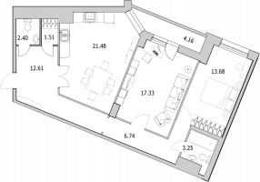 2 ккв № 5/2-6а Корп.: 2-16 , Секция 1  в ЖК Байрон