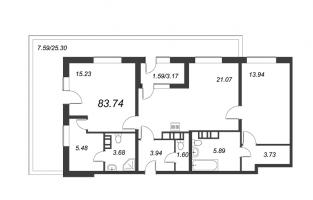 3 ккв (Евро) № 162 Корп.: 1 , Секция 1  в ЖК БелАрт