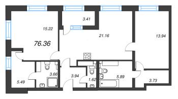 3 ккв (Евро) № 353 Корп.: 5 , Секция 2  в ЖК БелАрт