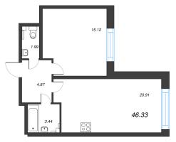 2 ккв (Евро) № 16 Корп.: 5 , Секция 1  в ЖК БелАрт