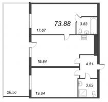 3 ккв (Евро) № 378 Дом: 2 Корп.: Aqua , Секция 1  в ЖК Bereg. Курортный