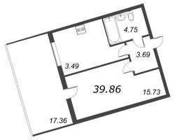 1 ккв № 564 Дом: 3 Корп.: Wood , Секция 3  в ЖК Bereg. Курортный