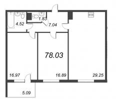 3 ккв (Евро) № 411 Дом: 2 Корп.: Aqua , Секция 1  в ЖК Bereg. Курортный