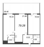 3 ккв (Евро) № 422 Дом: 2 Корп.: Aqua , Секция 2  в ЖК Bereg. Курортный
