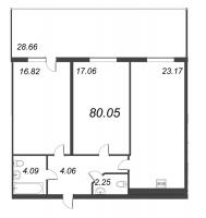 3 ккв (Евро) № 423 Дом: 2 Корп.: Aqua , Секция 2  в ЖК Bereg. Курортный