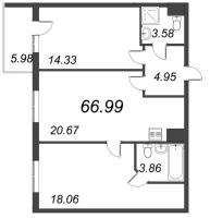 3 ккв (Евро) № 431 Дом: 2 Корп.: Aqua , Секция 2  в ЖК Bereg. Курортный