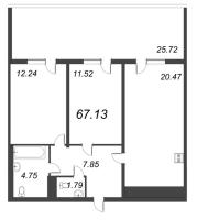 3 ккв (Евро) № 684 Дом: 3 Корп.: Wood , Секция 6  в ЖК Bereg. Курортный