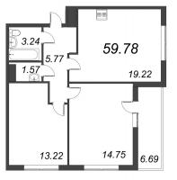 3 ккв (Евро) № 464 Дом: 2 Корп.: Aqua , Секция 2  в ЖК Bereg. Курортный