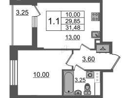 1 ккв № 1009 Корп.: 1.4 , Секция 3.6  в ЖК Бионика заповедная