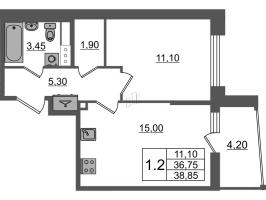 2 ккв (Евро) № 209 Корп.: 1.2 , Секция 3  в ЖК Бионика заповедная