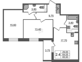 3 ккв (Евро) № 135 Корп.: 1.2 , Секция 2  в ЖК Бионика заповедная