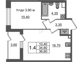 2 ккв (Евро) № 163 Корп.: 1.4 , Секция 1.3  в ЖК Бионика заповедная