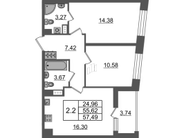 3 ккв (Евро) № 352 Корп.: 2.1 , Секция 3  в ЖК Бионика заповедная