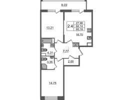 3 ккв (Евро) № 135 Корп.: 2.5 , Секция 2  в ЖК Бионика заповедная