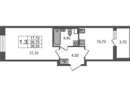 1 ккв № 1020 Корп.: 1.4 , Секция 4.1  в ЖК Бионика заповедная