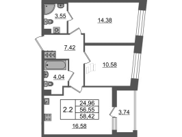 3 ккв (Евро) № 304 Корп.: 2.1 , Секция 3  в ЖК Бионика заповедная