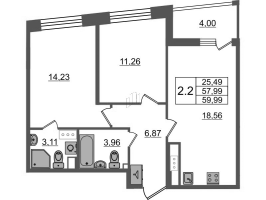 3 ккв (Евро) № 118 Корп.: 2.2 , Секция 2  в ЖК Бионика заповедная