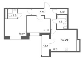 3 ккв (Евро) № 136 Корп.: 2.5 , Секция 2  в ЖК Бионика заповедная