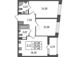 3 ккв (Евро) № 312 Корп.: 2.1 , Секция 3  в ЖК Бионика заповедная