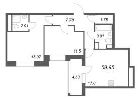 3 ккв (Евро) № 207 Корп.: 2.5 , Секция 2  в ЖК Бионика заповедная