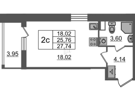Студия № 20 Корп.: 2.3 , Секция 1  в ЖК Бионика заповедная