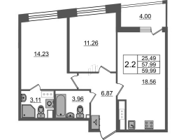 3 ккв (Евро) № 154 Корп.: 2.2 , Секция 2  в ЖК Бионика заповедная