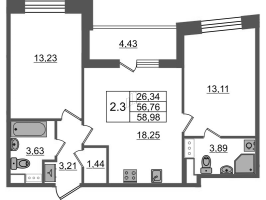 3 ккв (Евро) № 34 Корп.: 2.4 , Секция 1  в ЖК Бионика заповедная
