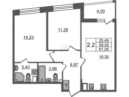 3 ккв (Евро) № 109 Корп.: 2.2 , Секция 2  в ЖК Бионика заповедная
