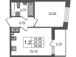 2 ккв (Евро) № 1522 Корп.: 1.4 , Секция 4.4  в ЖК Бионика заповедная