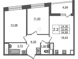 3 ккв (Евро) № 126 Корп.: 2.2 , Секция 2  в ЖК Бионика заповедная