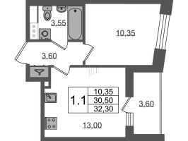 1 ккв № 1164 Корп.: 1.4 , Секция 4.1  в ЖК Бионика заповедная