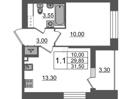 1 ккв № 350 Корп.: 1.2 , Секция 4  в ЖК Бионика заповедная