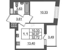 1 ккв № 164 Корп.: 2.1 , Секция 1  в ЖК Бионика заповедная