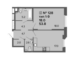 2 ккв (Евро) № 128 Корп.: 3 , Секция 6  в ЖК Болконский