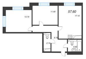 3 ккв (Евро) № 17 Корп.: 8 , Секция 1  в ЖК Большая Охта