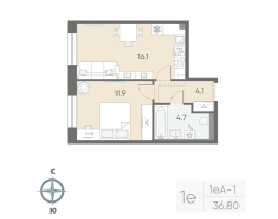 2 ккв (Евро) № 2 Корп.: 8 , Секция 1  в ЖК Большая Охта