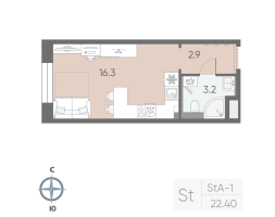 Студия № 282 Корп.: 6 , Секция 3  в ЖК Большая Охта