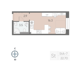 Студия № 13 Корп.: 8 , Секция 1  в ЖК Большая Охта