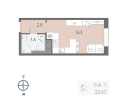 Студия № 29 Корп.: 8 , Секция 1  в ЖК Большая Охта